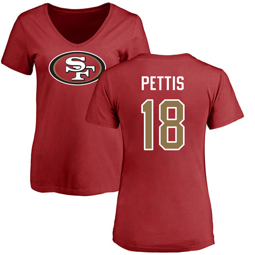 San Francisco 49ers Red Women Dante Pettis Name and Number Logo #18 NFL T Shirt